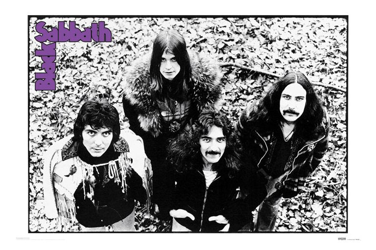 Black Sabbath Group Looking Up B&W Maxi Poster