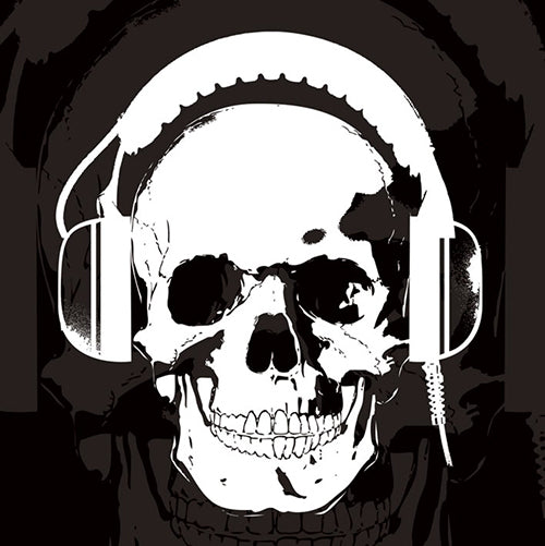 Headphones And Skull 95mm Square Vinyl Sticker