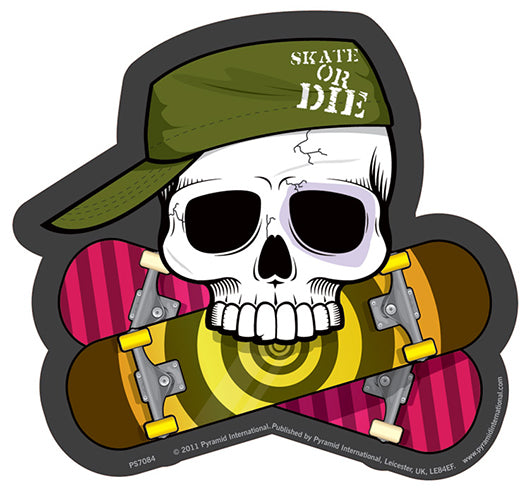 Skullduggery Skate Or Die Shaped 9cm Vinyl Sticker