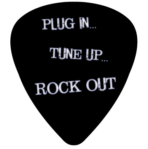 Plug In Tune Up Rock Out Plectrum Shaped 9cm Vinyl Sticker