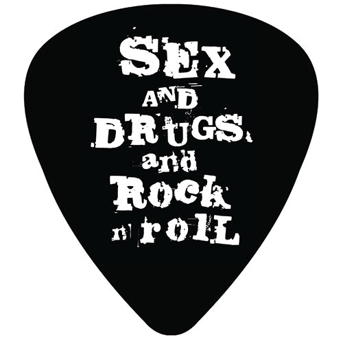 Sex And Drugs And Rock N Roll Plectrum Shaped 9cm Vinyl Sticker